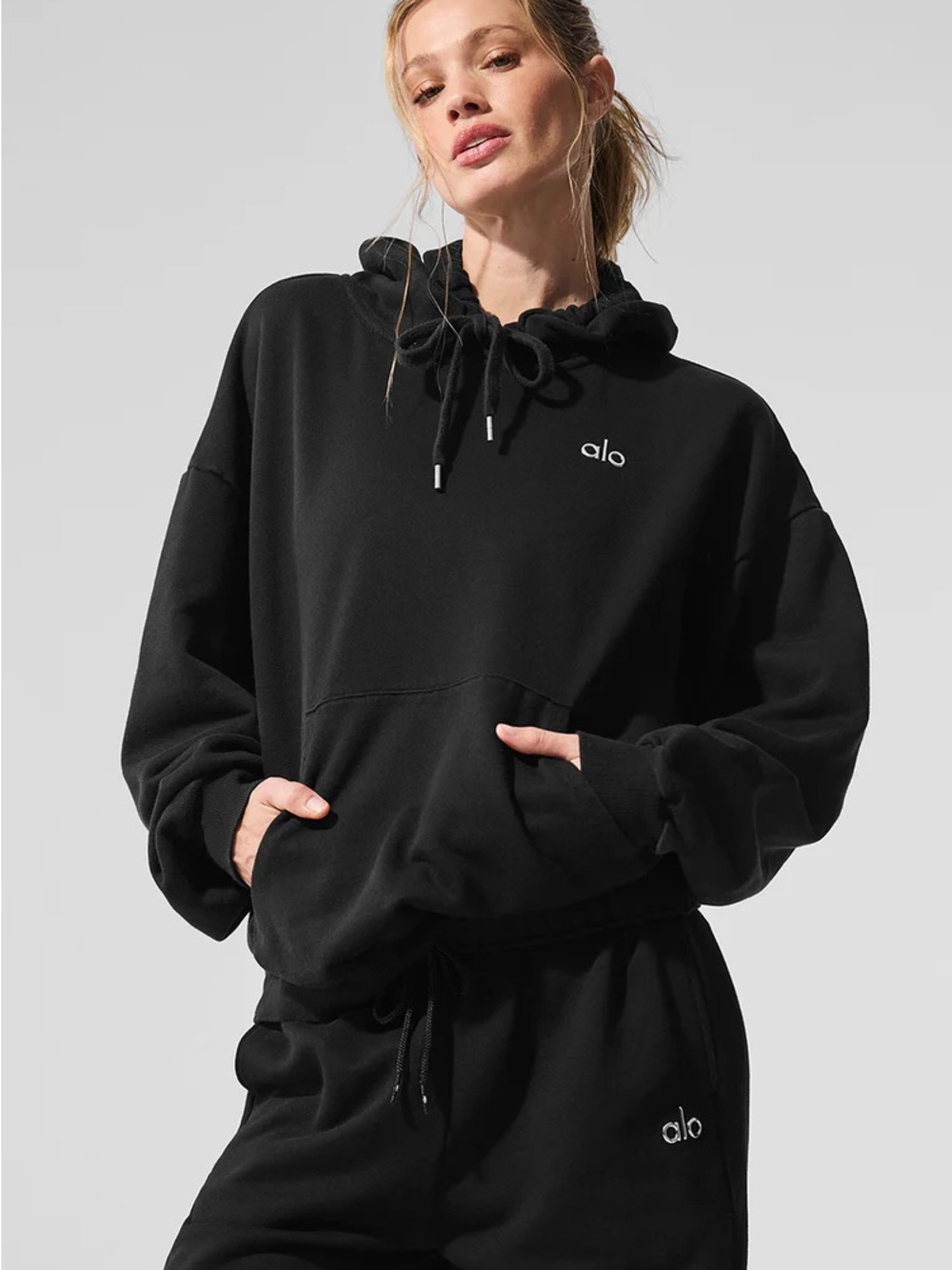 ALO Yoga Black Crewneck Hoodie Sweatshirt
